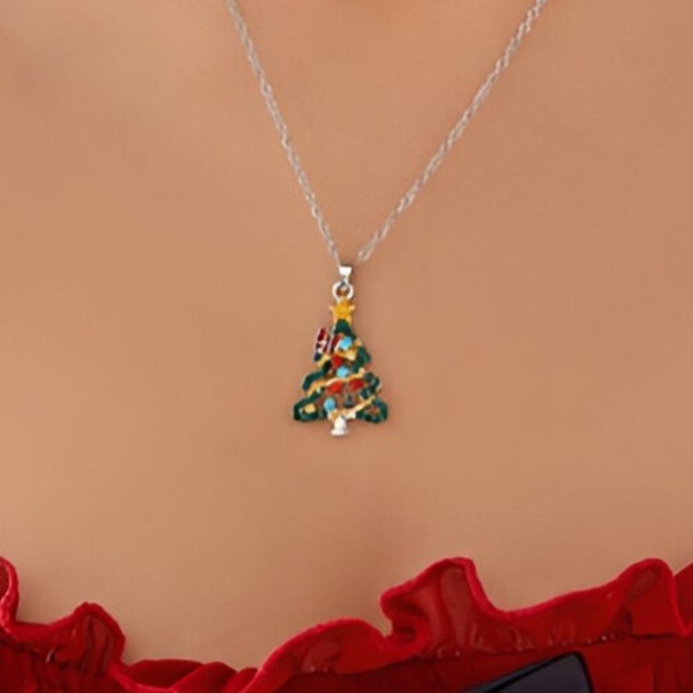 16"‎ Colorful Rhinestone Christmas Tree Necklace with 2" Extender